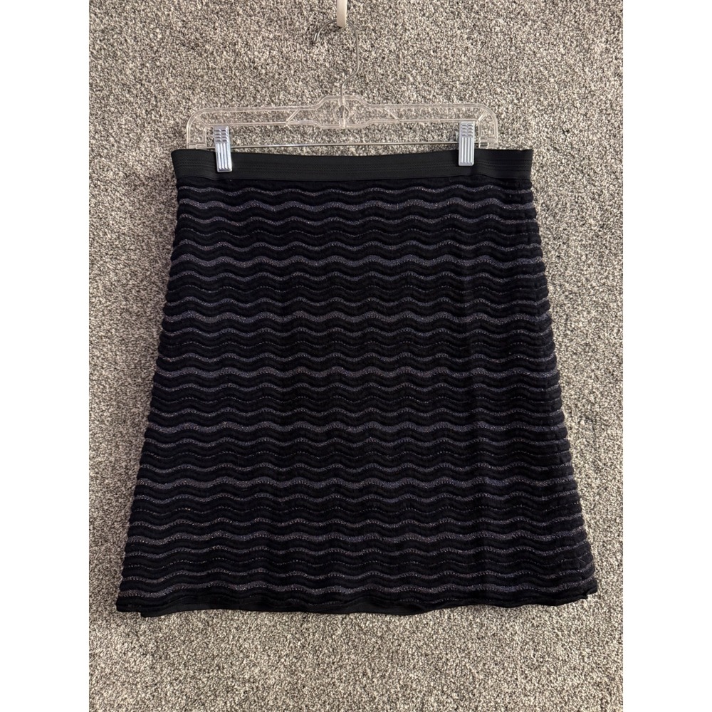 Tory Burch Skirt L Black Metallic Merino Wool Wave Textured Mini Old Money Prep